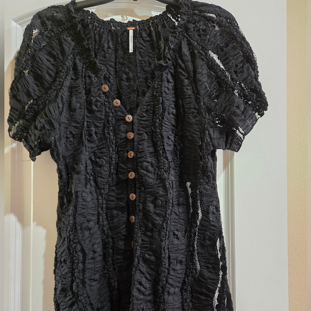 Free People Black Lace Top, Size L.